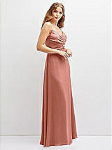 Alt View 2 Thumbnail - Desert Rose Vertical Ruched Bodice Satin Maxi Dress with Full Skirt
