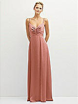 Front View Thumbnail - Desert Rose Vertical Ruched Bodice Satin Maxi Dress with Full Skirt