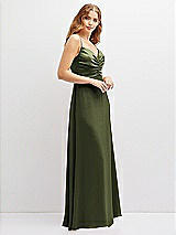 Alt View 2 Thumbnail - Olive Green Vertical Ruched Bodice Satin Maxi Dress with Full Skirt