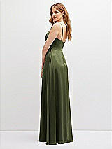 Alt View 3 Thumbnail - Olive Green Vertical Ruched Bodice Satin Maxi Dress with Full Skirt