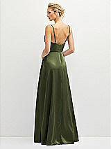 Rear View Thumbnail - Olive Green Vertical Ruched Bodice Satin Maxi Dress with Full Skirt