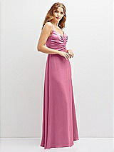 Alt View 2 Thumbnail - Orchid Pink Vertical Ruched Bodice Satin Maxi Dress with Full Skirt