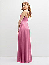 Alt View 3 Thumbnail - Orchid Pink Vertical Ruched Bodice Satin Maxi Dress with Full Skirt