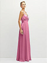 Side View Thumbnail - Orchid Pink Vertical Ruched Bodice Satin Maxi Dress with Full Skirt