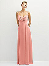 Front View Thumbnail - Rose - PANTONE Rose Quartz Vertical Ruched Bodice Satin Maxi Dress with Full Skirt