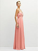 Side View Thumbnail - Rose - PANTONE Rose Quartz Vertical Ruched Bodice Satin Maxi Dress with Full Skirt