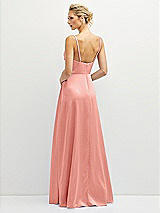 Rear View Thumbnail - Rose - PANTONE Rose Quartz Vertical Ruched Bodice Satin Maxi Dress with Full Skirt