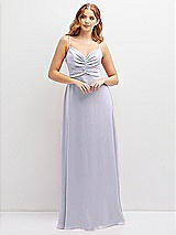 Alt View 1 Thumbnail - Silver Dove Vertical Ruched Bodice Satin Maxi Dress with Full Skirt