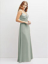 Alt View 2 Thumbnail - Willow Green Vertical Ruched Bodice Satin Maxi Dress with Full Skirt