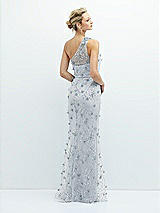 Rear View Thumbnail - Silver Dove One-Shoulder Fit and Flare 3D Floral Embroidered Dress