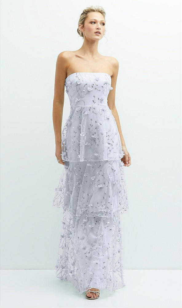 Front View - Silver Dove Strapless 3D Floral Embroidered Dress with Tiered Maxi Skirt