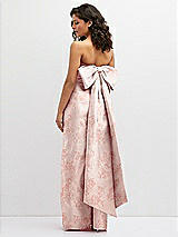 Rear View Thumbnail - Bow And Blossom Print Floral Strapless Draped Bodice Column Dress with Oversized Bow