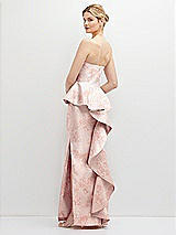 Rear View Thumbnail - Bow And Blossom Print Floral Strapless Satin Maxi Dress with Cascade Ruffle Peplum Detail
