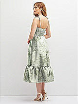 Rear View Thumbnail - Cottage Rose Sage Floral Shirred Ruffle Hem Midi Dress with Self-Tie Spaghetti Straps and Pockets