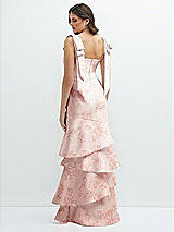 Rear View Thumbnail - Bow And Blossom Print Floral Bow-Shoulder Satin Maxi Dress with Asymmetrical Tiered Skirt
