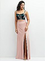 Alt View 1 Thumbnail - Vintage Primrose Evergreen Floral Satin Mix-and-Match Draped Midriff Top