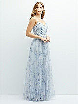Side View Thumbnail - Mist Garden Floral Ruched Wrap Bodice Tulle Dress with Long Full Skirt