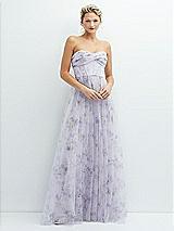 Front View Thumbnail - Lilac Haze Garden Floral Strapless Twist Cup Corset Tulle Dress with Long Full Skirt