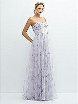 Side View Thumbnail - Lilac Haze Garden Floral Strapless Twist Cup Corset Tulle Dress with Long Full Skirt