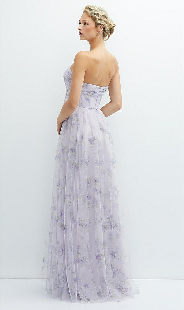 Back View - Lilac Haze Garden Floral Strapless Twist Cup Corset Tulle Dress with Long Full Skirt