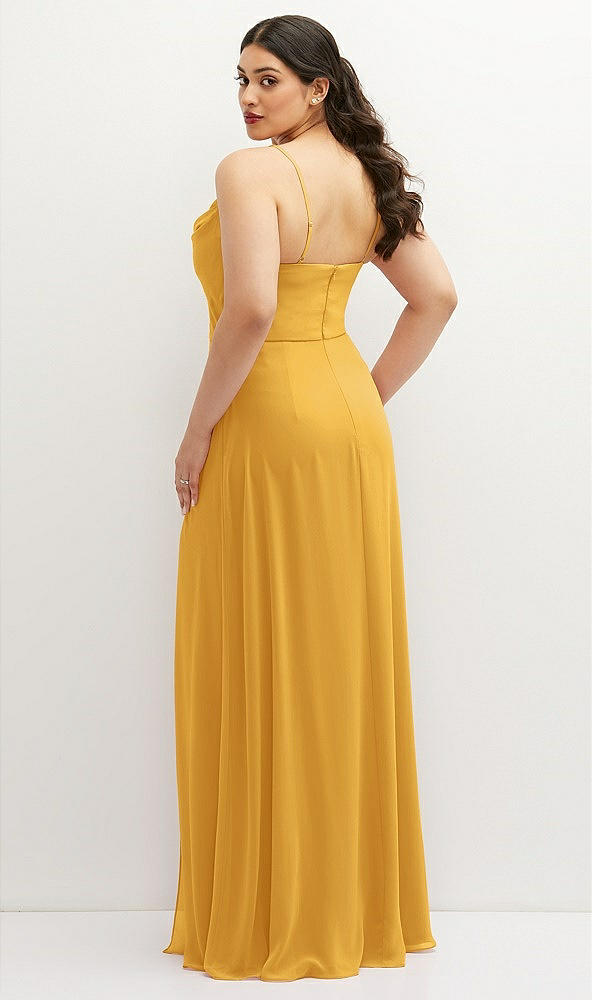 Back View - NYC Yellow Soft Cowl-Neck A-Line Maxi Dress with Adjustable Straps