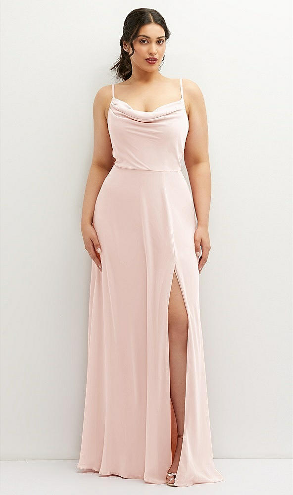 Front View - Blush Soft Cowl-Neck A-Line Maxi Dress with Adjustable Straps