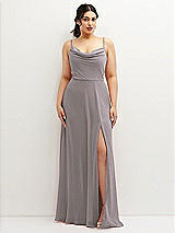 Front View Thumbnail - Cashmere Gray Soft Cowl-Neck A-Line Maxi Dress with Adjustable Straps
