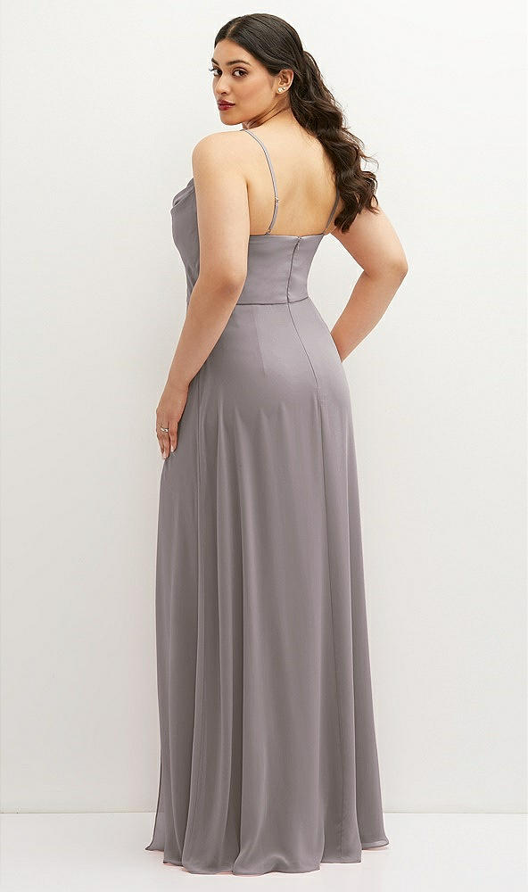 Back View - Cashmere Gray Soft Cowl-Neck A-Line Maxi Dress with Adjustable Straps