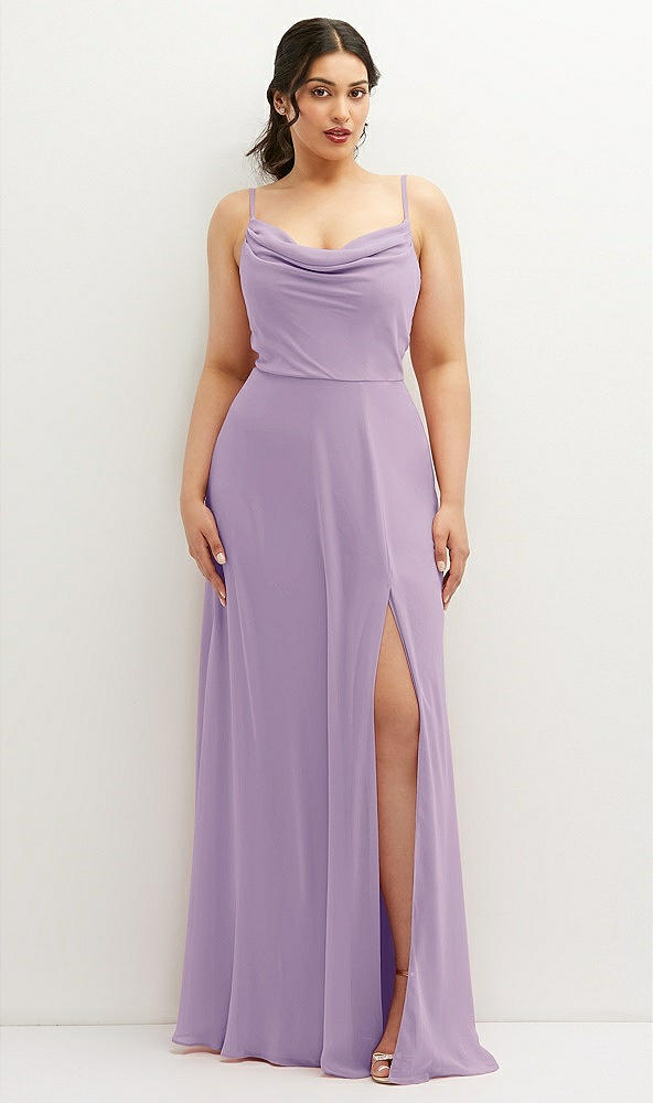 Front View - Pale Purple Soft Cowl-Neck A-Line Maxi Dress with Adjustable Straps