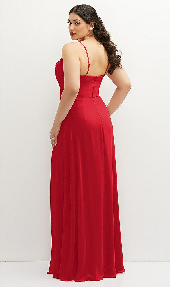 Back View - Parisian Red Soft Cowl-Neck A-Line Maxi Dress with Adjustable Straps