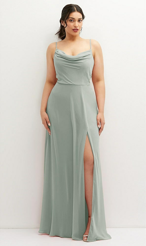 Front View - Willow Green Soft Cowl-Neck A-Line Maxi Dress with Adjustable Straps
