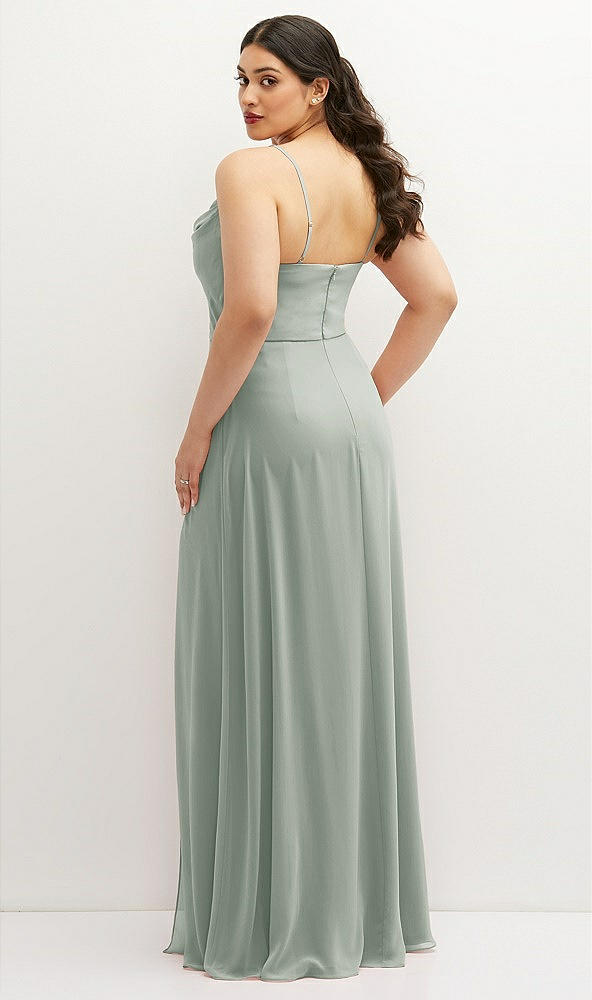 Back View - Willow Green Soft Cowl-Neck A-Line Maxi Dress with Adjustable Straps