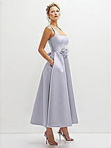 Side View Thumbnail - Silver Dove Square Neck Satin Midi Dress with Full Skirt & Flower Sash