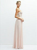 Side View Thumbnail - Blush Strapless Floral Embroidered Corset Maxi Dress with Chiffon Skirt
