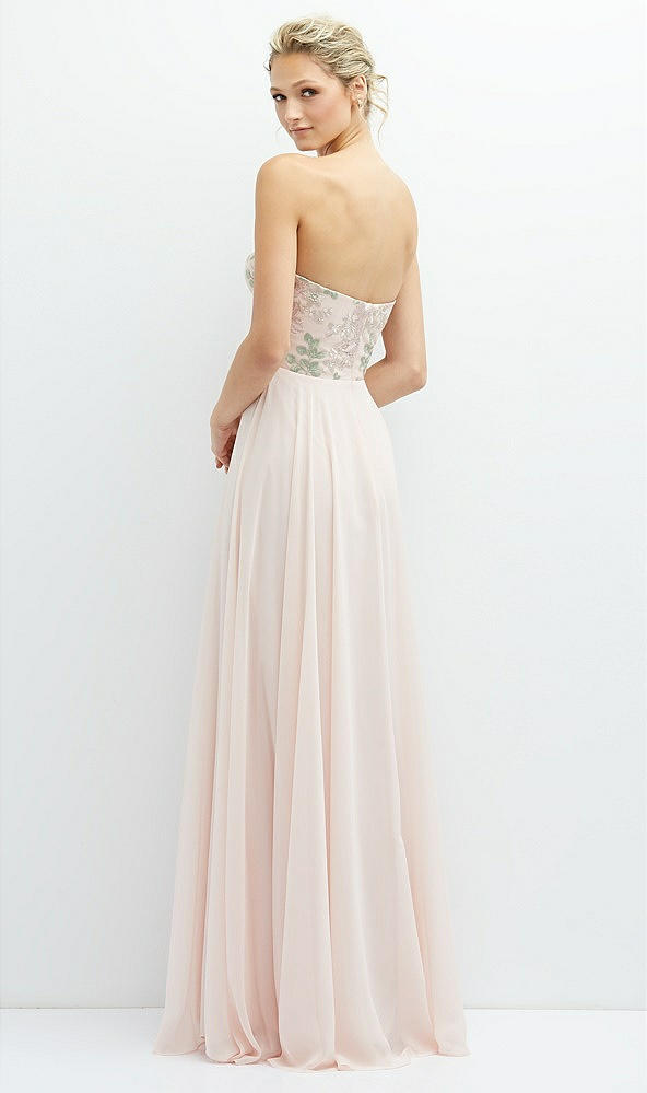Back View - Blush Strapless Floral Embroidered Corset Maxi Dress with Chiffon Skirt