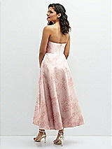 Rear View Thumbnail - Bow And Blossom Print Draped Bodice Strapless Floral Midi Dress with Full Circle Skirt