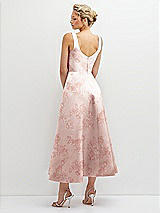 Rear View Thumbnail - Bow And Blossom Print Floral Square Neck Satin Midi Dress with Full Skirt & Pockets