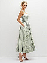 Side View Thumbnail - Cottage Rose Sage Floral Square Neck Satin Midi Dress with Full Skirt & Pockets