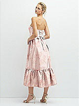 Rear View Thumbnail - Bow And Blossom Print Floral Satin Strapless Midi Corset Dress with Lace-Up Back & Ruffle Hem