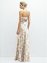 Rear View Thumbnail - Golden Hour Floral Strapless Maxi Bias Column Dress with Peek-a-Boo Corset Back