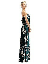 Side View Thumbnail - Vintage Primrose Evergreen Floral Strapless Maxi Bias Column Dress with Peek-a-Boo Corset Back