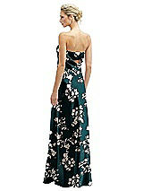 Rear View Thumbnail - Vintage Primrose Evergreen Floral Strapless Maxi Bias Column Dress with Peek-a-Boo Corset Back