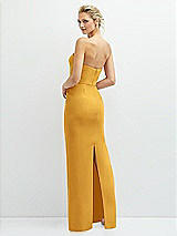 Rear View Thumbnail - NYC Yellow Rhinestone Bow Trimmed Peek-a-Boo Deep-V Maxi Dress with Pencil Skirt