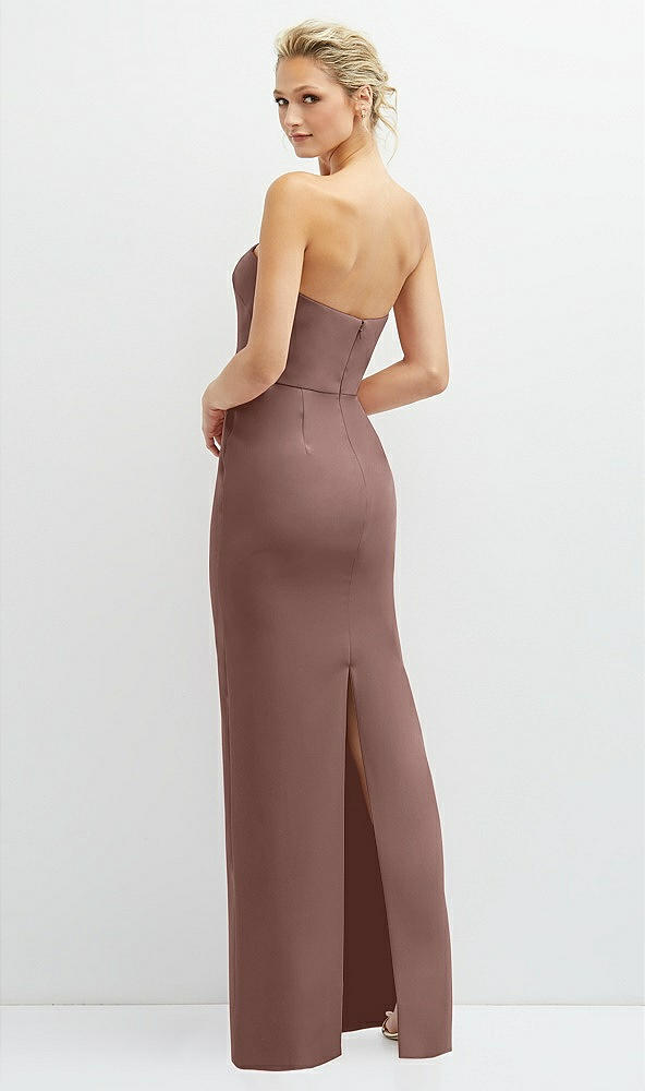 Back View - Sienna Rhinestone Bow Trimmed Peek-a-Boo Deep-V Maxi Dress with Pencil Skirt