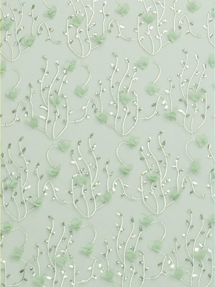 Front View - Celadon Trellis 3D Sequin Embroidery Fabric by the Yard