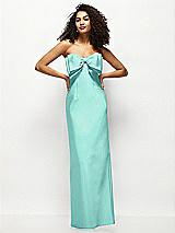 Alt View 1 Thumbnail - Coastal Strapless Satin Column Maxi Dress with Oversized Handcrafted Bow