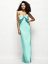 Front View Thumbnail - Coastal Strapless Satin Column Maxi Dress with Oversized Handcrafted Bow