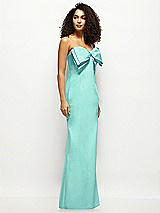 Side View Thumbnail - Coastal Strapless Satin Column Maxi Dress with Oversized Handcrafted Bow