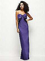 Front View Thumbnail - Grape Strapless Satin Column Maxi Dress with Oversized Handcrafted Bow