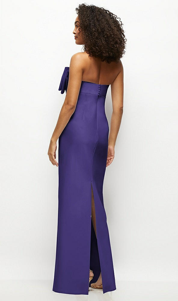 Back View - Grape Strapless Satin Column Maxi Dress with Oversized Handcrafted Bow